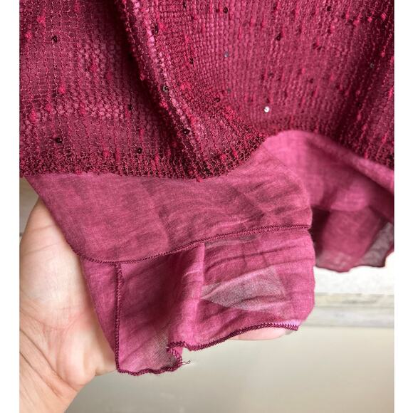 Hannah Women’s Large Cranberry Red Boho Layered Roll Sleeve Sequin Blouse NEW - Picture 7 of 7